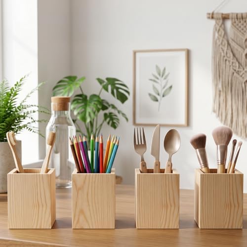 16 Pack Wood Pen Holder, 3.1" x 3.1" x 3.94" Unfinished Pine Wood Pencil Holder for Desk Organization, DIY Crafts, Rustic Home Decor - Image 5