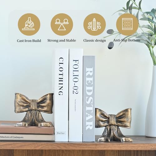 Metal Bookends Set of 2, Heavy Duty Book Ends for Heavy Books, Autumn Copper Decorative Bookends for Shelves Desk Office Home Decor - Image 2