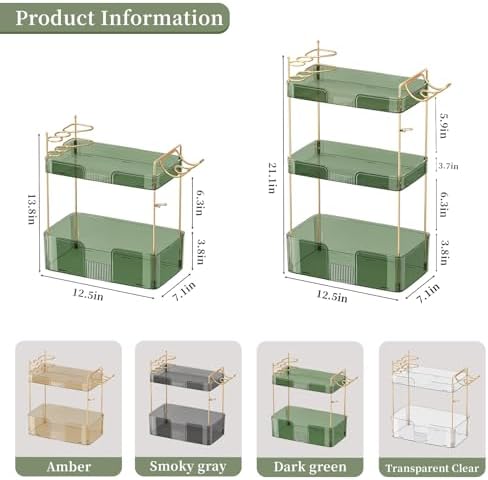 YCIA&DONE Luxury Bathroom Counter Organizer, Large Makeup Organizer Countertop, Shelf Organizer, Vanity Tray, Easily Assemble for Bathroom Organizers and Storage, Undersink, Cabinet, 2 Tiers Green - Image 4