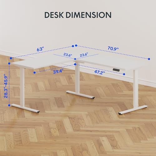 FLEXISPOT 71 x 63 Reversible L-Shaped Corner Standing Desk with Drawers - Image 3