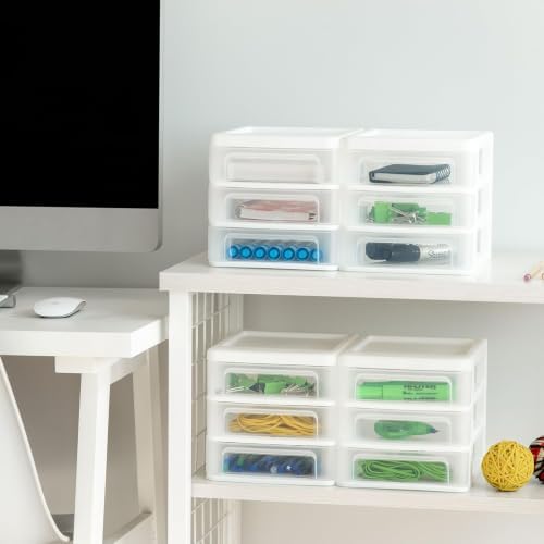 IRIS USA 4-Pack 3-Drawer Small Desktop Organizer, Stackable, White - Image 6
