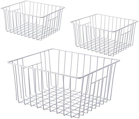 16inch Freezer Storage Organizer Baskets, Household Wire Refrigerator Bins with Built-in Handles for Cabinet, Pantry, Closet, Bedroom by Y.Z.Bros