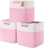 13 Inch Storage Cubes, 3 Pack Cube Storage Bins for Organizing, Cotton Rope Woven Baskets for Shelves, Bathroom, Kids Room, Closets, Baby Nursery by Degeyoyo