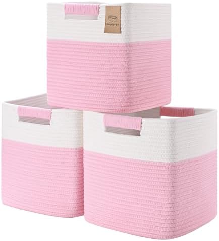 13 Inch Storage Cubes, 3 Pack Cube Storage Bins for Organizing, Cotton Rope Woven Baskets for Shelves, Bathroom, Kids Room, Closets, Baby Nursery by Degeyoyo