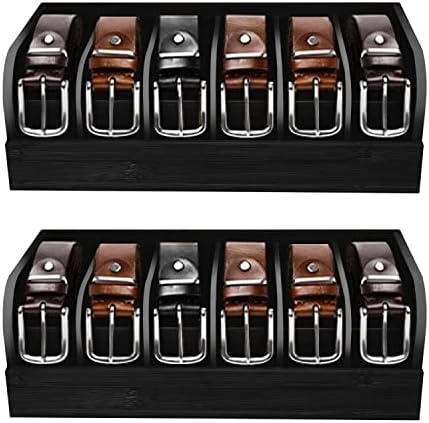 GTI Belt Organizer, 2pcs 6 Compartments Belt Organizer for Closet and Drawer, Bamboo Display Case for Tie and Belt, Belt holder Storage Organizer for Men Women (Black) by GTI