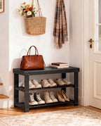 Amada 3 Tier Bamboo Shoe Rack Bench for Entryway, Living Room, Black - Image 2