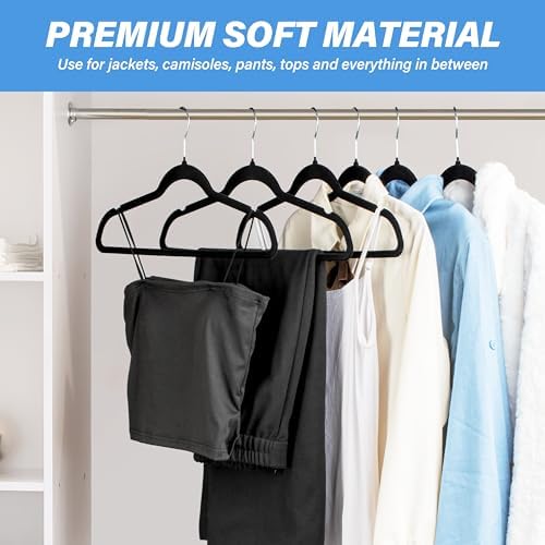 YSSOA Velvet Hangers 60 Pack, Non-Slip Clothes Hangers with Shoulder Notches, 360° Swivel Hooks, Heavy Duty Standard Hangers for Closet Space Saving, Black - Image 6