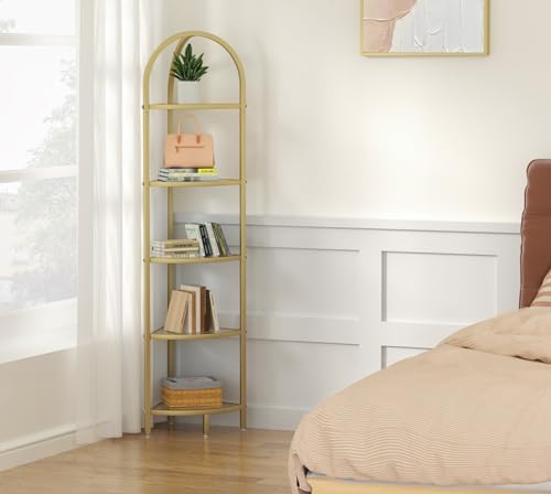Homhedy 5-Tier Gold Corner Shelf Stand, Metal Corner Bookshelf - Image 7