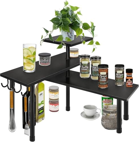 Homode Bathroom Counter Organizer Corner Shelf, Kitchen Countertop Organizer, 3 Tier Wood Counter Shelf Stand for Over The Sink, Coffee Station, Desktop, Black - Image 4