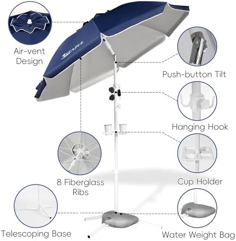 Seazul 6.5ft Sun Shade Umbrella, Portable Umbrella with Stand for Sports - Image 3