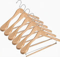 DEILSY™ Natural Suit Hangers for Men with Non-Slip Pants Bar & 360° Swivel Hook - Smooth Finish Wooden Coat Hangers, Heavy Duty Wooden Hanger – Pack of 6 by Deilsy