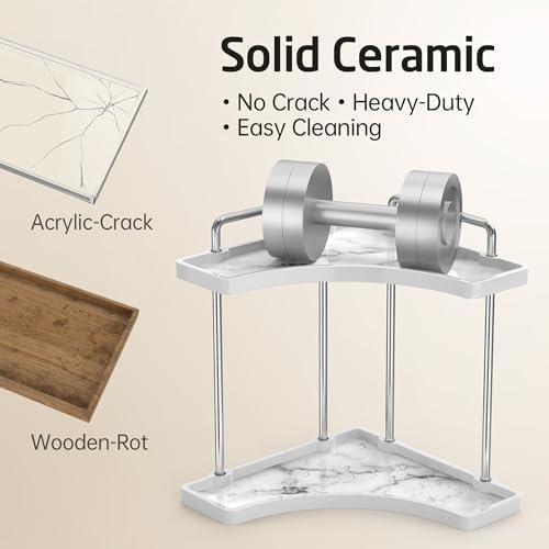 KES 2-Tier Ceramic Bathroom Corner Countertop Organizer, Polished Chrome - Image 3