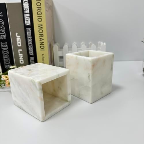Natural Marble Pen Holder, 2.95" x 3.74" Square Hand-Polished Desk Pencil Cup, Multi-Functional Marble Organizer for Makeup Brushes, Kitchen Utensils, Office, Bathroom, Home Decor - Image 5