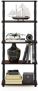 Furinno TURN-S-TUBE Storage Shelves, 5-Tier Book Shelf, Corner Shelf, Toolless Open Shelves, Classic Tubes, for Organization and Storage, Living Room, Garage, Home Office, Dark Cherry - Image 5