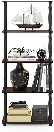 Furinno TURN-S-TUBE Storage Shelves, 5-Tier Book Shelf, Corner Shelf, Toolless Open Shelves, Classic Tubes, for Organization and Storage, Living Room, Garage, Home Office, Dark Cherry - Image 5