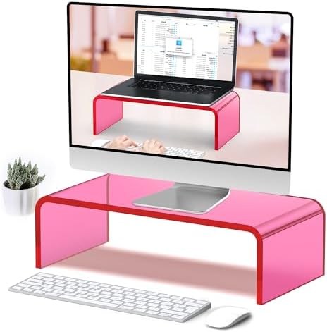 Acrylic Monitor Stand Riser Pink Laptop Stand Riser L15 xW7.5 xH4 by Beimu