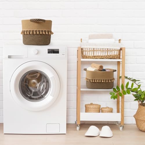 TeoKJ Set of 3 Baskets for Organizing, Decorative Rope Baskets for Storage, Storage for Pets, books, Pillows, Toys & Cloths, Black & Jute - Image 6
