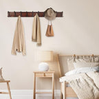 Kuhome 38.6'' Large Coat Rack Wall Mount Coat Hooks Coat Hanger with 10 Metal Black Triple- Hooks Brown Pine Real Wood Plank Hat Rack for Wall Hooks for Hanging Coat Hat Jacket - Image 6