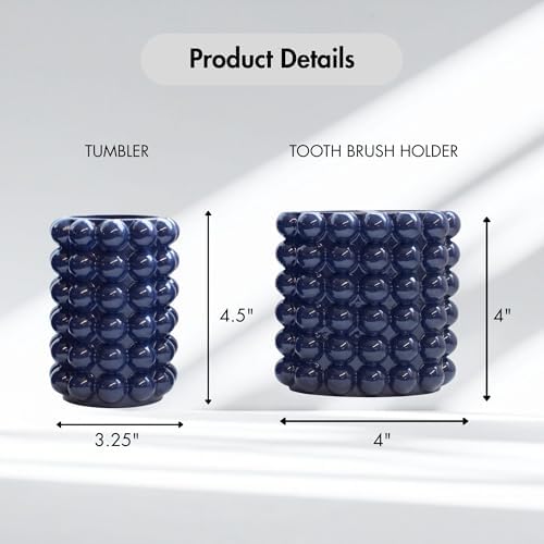 Better Trends 2-Piece Bathroom Accessory Set – Toothbrush Holder & Bubble Textured Tumbler Cup, Unbreakable Plastic Vanity Organizer for Modern Bathroom Countertop Décor Navy Nova Collection - Image 2