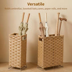 Rattan Umbrella Stand with Built-in Water Reservoir & Hooks, Hand Woven Umbrella Rack Organizer Freestanding - Stable, High-Capacity Organizer for Home and Office - 11.8" L x 5.5" W x 16.5" H - Image 4