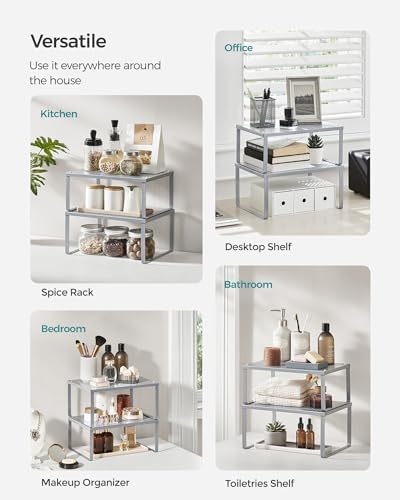 SONGMICS Set of 4 Metal Spice Racks, Stackable Expandable Shelf Risers - Image 5