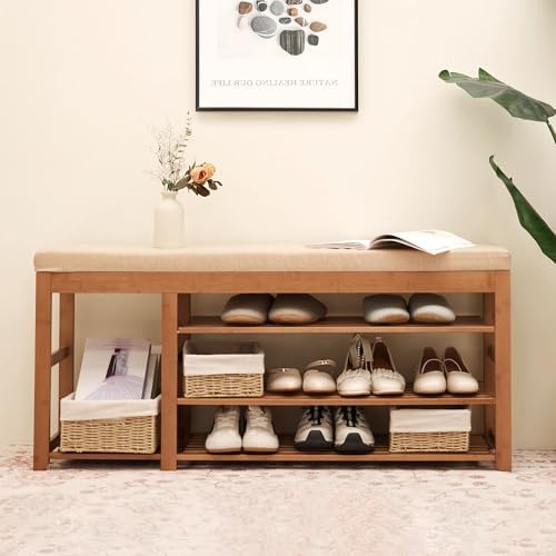 PETKABOO Shoe Rack Bench with Cushion 39.4“, Shoe Rack for Front Door Entrance, Shoe Bench with Storage for Entryway Hallway Bedroom Living Room - Image 2
