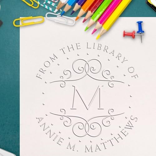 Custom New Home Embosser for Islamic Cultural Center Members - Soft Dotted Monogram Design - Personalized Book Embosser - Customized Embosser for Books, Stationery, and Gifts - Elegant Embossing Tool by AcornSalesCo