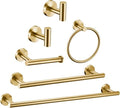 6 Pieces Brushed Gold Bathroom Hardware Accessories Set Hand Towel Ring 16&23.6 inch Round Towel Bar Toilet Paper Holder Towel Hooks 2 Pieces SUS 304 Stainless Steel,Heavy Duty,Wall Mounted by Meetuniquestylesandneeds