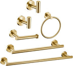 6 Pieces Brushed Gold Bathroom Hardware Accessories Set Hand Towel Ring 16&23.6 inch Round Towel Bar Toilet Paper Holder Towel Hooks 2 Pieces SUS 304 Stainless Steel,Heavy Duty,Wall Mounted by Meetuniquestylesandneeds