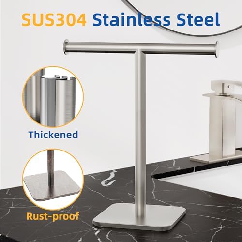 RUACQ T-Shape Hand Towel Holder Stand, 12inch, Brushed Nickel - Image 6