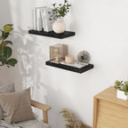 Fun Memories 16 Inch Long Floating Shelves in Black, 9.3 Inch Deep Floating Shelf for Wall, Living Room, Kitchen, Rustic Deep Wood Shelves for Bathroom, 2 Pack Storage Display Shelf for Books, Decor - Image 2