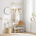 Hall Tree with Bench and Shoe Storage, 3-in-1 Coat Rack Shoe Bench, Freestanding Wooden Coat Rack with Metal Frame, 3-Tier Storage Shelf and 5 Removable Hooks, White by AEPOALUA
