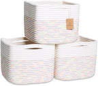 NaturalCozy Storage Cubes 9”x9”x7”Cotton Rope Woven Baskets for Organizing 3-Pack | 9 Inch Cube Storage Bin | Small Basket for Shelf Nursery, Pantry, Decorative Plant, Bathroom Closet, Toy Gift by NaturalCozy