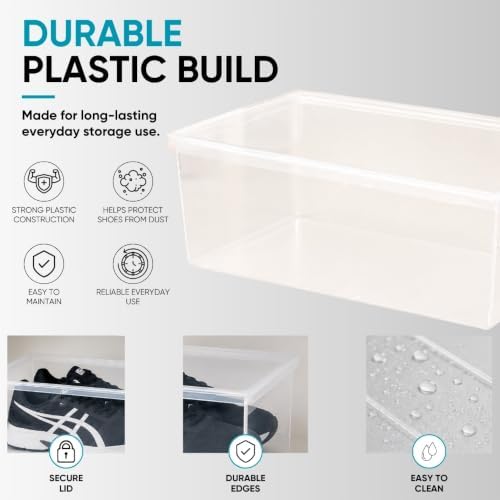 Superio Shoe Box Modern Storage Container 2 Pack - 6.5 Quart/6 Liter, Stackable Plastic Shoe Box Organizer (13.5" L x 8.35" W x 5.2" H) - Image 4