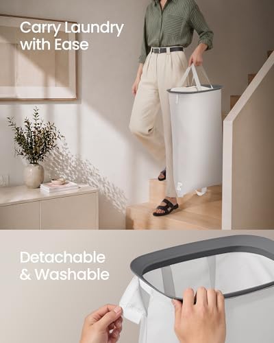SONGMICS Laundry Hamper with Lid and Pedal, 160L Laundry Basket，2 Sections - Image 5