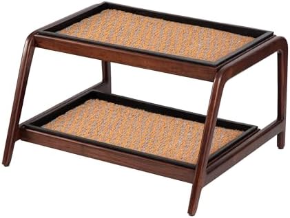 Anji Mountain Heavy Duty Waterproof Wooden Shoe Storage Mat Organizer/Boot Storage Tray Multi Use for Entryway with Coir, Tan and Blue Insert, 2 Tier, Fits 4 Pair (26.5" Wide) by AnjiMountain