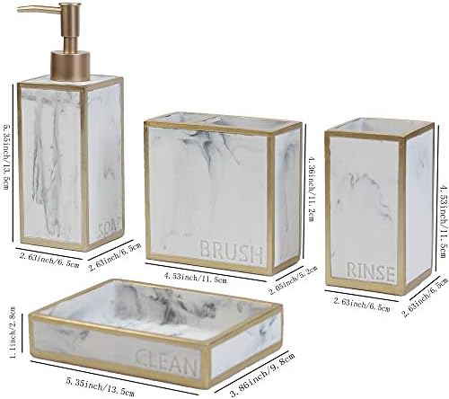 Hymmah Bathroom Accessories Set,Toothbrush Holder,Farmhouse Bathroom Decor,4 Pcs Resin Gift Set Apartment Necessities, Contain Toothbrush Cup,Soap Dispenser,Soap Dish,Tumbler - Image 2
