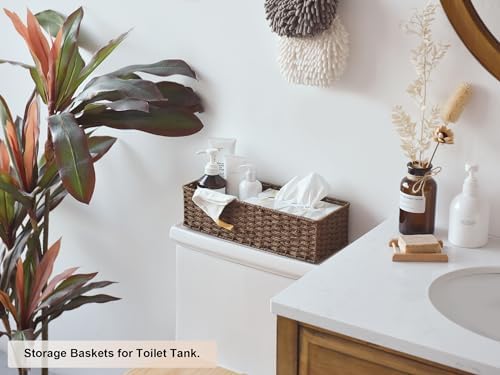 StorageWorks Toilet Tank Basket, Wicker Toilet Paper Baskets, Brown - Image 3