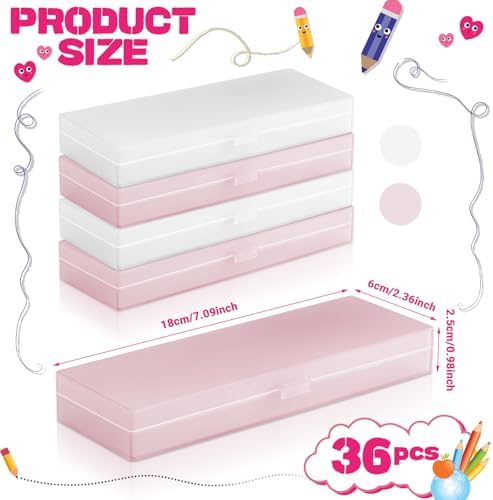 Fainne 36 Pcs Plastic Pencil Cases Bulk, Pencil Box, White Pink - Image 2