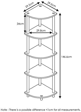 Furinno TURN-N-TUBE Corner Shelf, 5-Tier Corner Bookshelf, Open Storage Shelves, for Organization and Storage, Living Room, Home Office, Garage, Bedroom, Light Cherry - Image 3