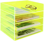 Gelite Acrylic File Organizer for Desk 4 Tiered Stackable Letter Tray Office Paper Storage Desktop Document Sorter, Neon Green by Gelite