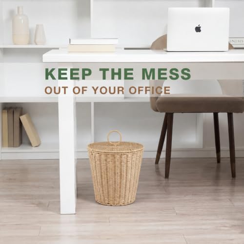 84ECO 3 Gallon Natural Woven Paper Trash Can with Lid and Liner for Bathroom - Image 5