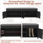 HOMEFORT 54.4" Shoe Bench with Lift Top Storage, Entryway Bench with Cushioned Seat, Wooden End of Bed Bench, Shoe Cabinet Bench with Hidden Storage Space, for Bedroom, Hallway,Black - Image 6