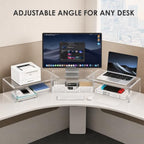 OPNICE Clear Acrylic Desk Organizers and Accessories, Dual Monitor Stand Riser with Drawer and 2 Pen Holders, Desk Shelf Printer Stand for Office Workspace Organizers, Desktop Organization (Transparent) - Image 3