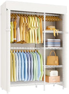 ULIFHOME F2C Clothes Rack with Cover, White Closet with Beige Cover by UlifHome