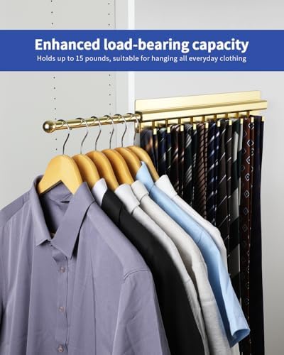 BaiNong Adhesive Valet Rod for Closets Pull Out 16.5" Gold with 10 Hooks - Image 3