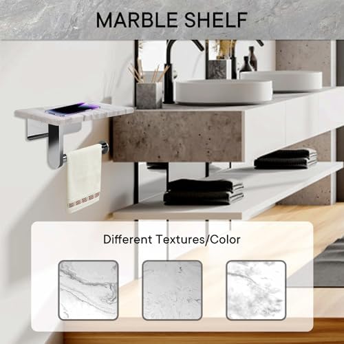 Toilet Paper Holder with Natural Marble Shelf for Bathroom Washroom,Wall Mounted Tissue Holder Suitable for Mega Roll (Brushed Nickel, Middle 7.87 * 4.72 in) - Image 5