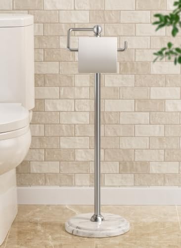 KES 26" H Anti-Wobble Toilet Paper Holder Stand with 3X Weighted Marble Base, 18/8 Stainless Steel Free Standing Toilet Paper Holder Rust-Resistance Upgrade, Vintage Brushed Steel, BPH235-2 by KES