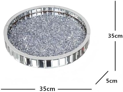 Silver Decorative Tray, Mirored Trays with Crushed Diamond Crystal Vanity Tray Round Super Gorgeous Trays Jewelry Organizer for Dresser, Coffee Table, Bedroom Ottoman 14”x14”x 2” - Image 6