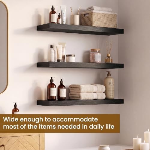 Dreamland 24 Inch Floating Shelves, 6.7" Deep Wall Shelves, Black, Set of 3 - Image 4